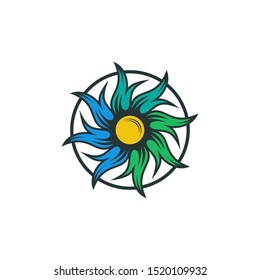 Sun flower logo design, Abstract flower icon vector illustration