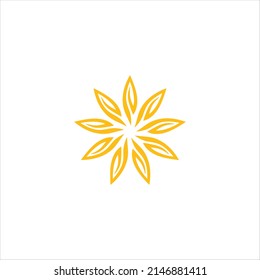 Sun Flower Logo Design. Luxury Yellow Flower Icon Vector Illustration.