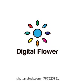 Sun flower logo illustration template with colorful modern style.