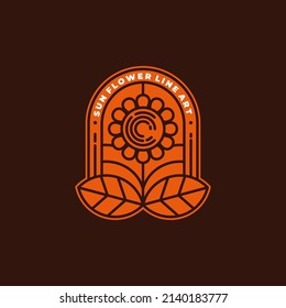 Sun Flower Logo Line Art Stamp Label
