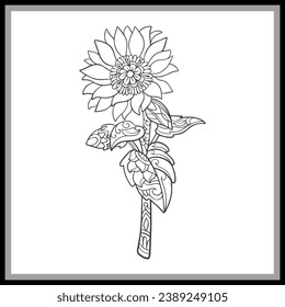 Sun flower mandala arts isolated on black background.