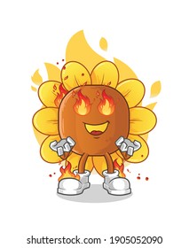 sun flower on fire mascot. cartoon vector