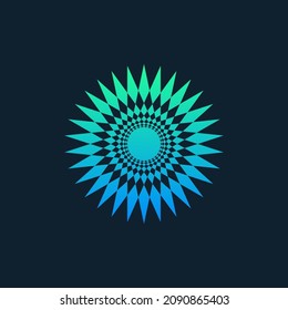 Sun, flower ornament, geometric tattoo element. Stock vector illustration isolated on dark background