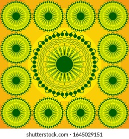 Artes del patrón de flor del sol, fondo amarillo, contorno del vector.