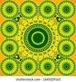 Artes del patrón de flor del sol, fondo amarillo, contorno del vector.