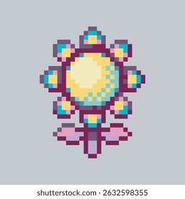 sun flower in pixel art style with isolated background