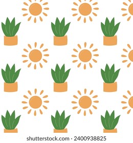 sun flower plant pot tree eco bio zero waste pattern vector illustration