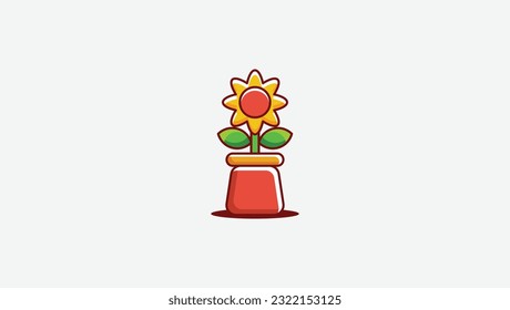 sun flower in flower pot logo vector design template