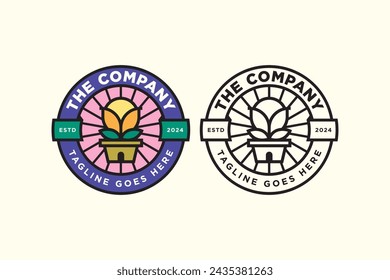 sun flower pot store house colorful badge logo for florist and floral company business