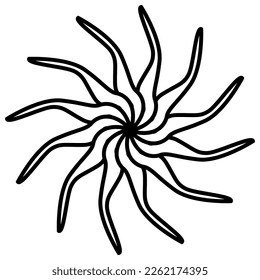 El contorno de forma de sol o flor está aislado en blanco. Forma circular con pétalos. Vector clipart.