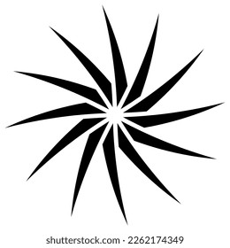 Sun or flower shape silhouette isolated on white. Circular shape with petals. Vector clipart.