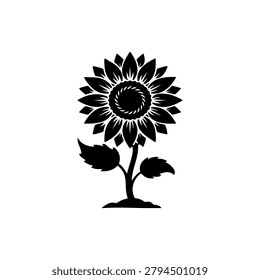 Sun flower silhouette vector flat design on white background.
