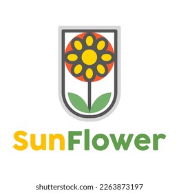 Sun flower simple badge logo