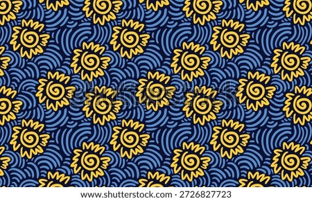 Sun flower spiral doodle. Hand drawn doodle pattern in landscape.