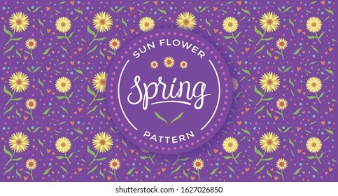Sun Flower Spring Pattern With Purple Background