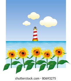 sun flower in summer by the sea