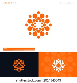 Sun or flower vector logo concept for business, app, IT startup. Minimal flat style logotype template design. Connection circles, dots or bubble network abstract round icon, versatile logotype