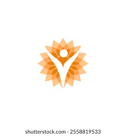 Sun and Flower Wellness Logo Design. Abstract Sun logo for Wellness spa, fitness, yoga, pilates symbol.