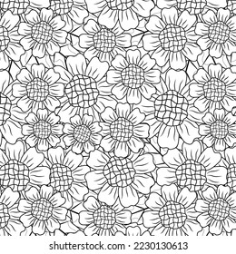 Sun Flowers and Leave Hand Draw Flower For Coloring Book