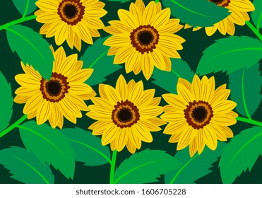 sun flowers vector background. spring in the garden wallpaper. vector illustration 