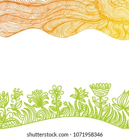 Sun and flowers. Vector illustration