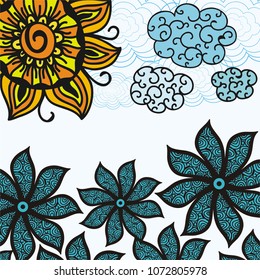 Sun and flowers. Vector illustration