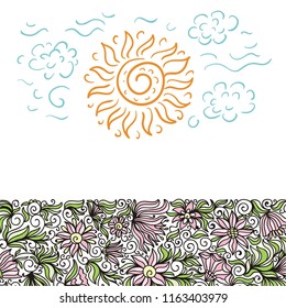 Sun and flowers. Vector illustration