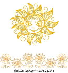 Sun flowers and sun. Vector illustration