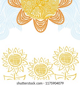 Sun flowers and sun. Vector illustration