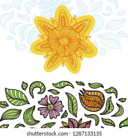 Sun and flowers. Vector illustration