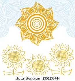 Sun and flowers. Vector illustration