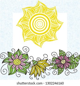 Sun and flowers. Vector illustration