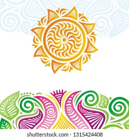 Sun and flowers. Vector illustration