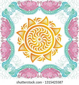 Sun and flowers. Vector illustration
