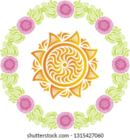 Sun and flowers. Vector illustration
