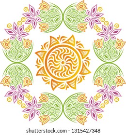 Sun and flowers. Vector illustration