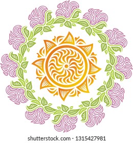 Sun and flowers. Vector illustration