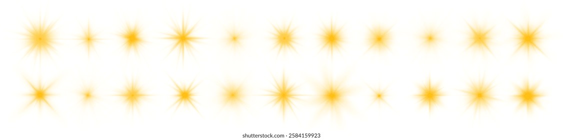 Sun flush with raos or gold spotlyght and boke. Gold lance flares network. Yellow glowing light burst and transparent back ground. Lights flare, star flash light, white sun rays, png. 