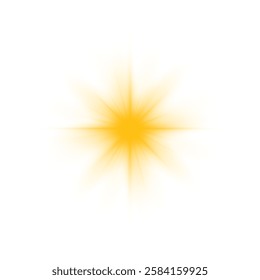 Sun flush with raos or gold spotlyght and boke. Gold lance flares network. Yellow glowing light burst and transparent back ground. Lights flare, star flash light, white sun rays, png. 