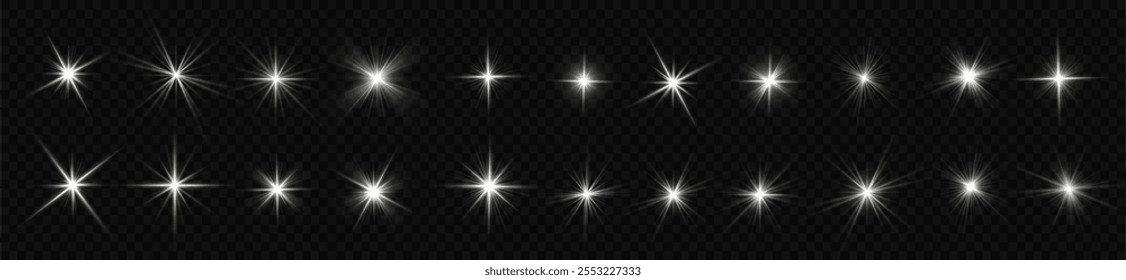 Sun flush with raos or spotlyght and boke. Lance flares network. Glowing light burst and transparent back ground. Lights flare, star flash light, white sun rays, png. 