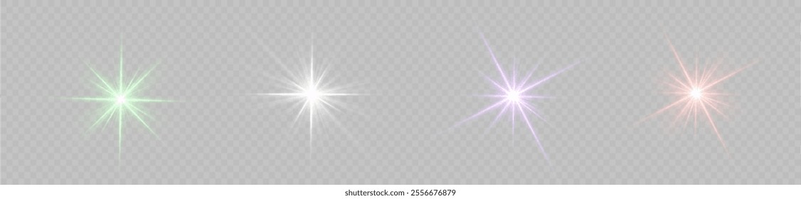 Sun flush with raos or spotlyght and boke. Lance flares network. Glowing light burst and transparent back ground. Lights flare, star flash light, colors, sun rays, png. 