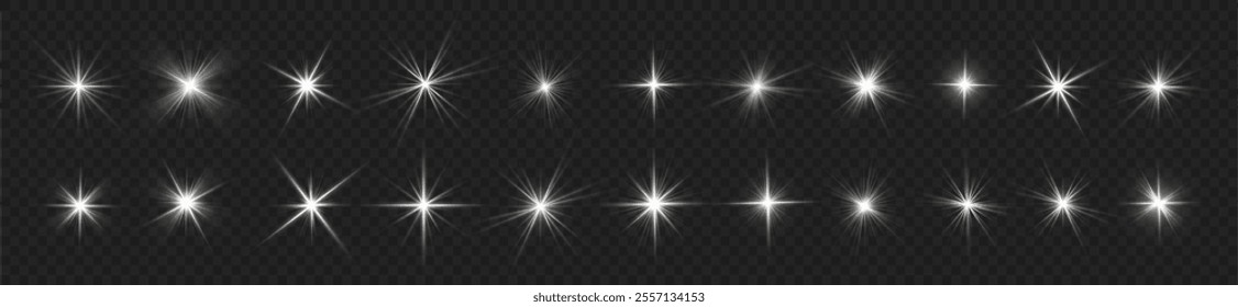 Sun flush with raos or spotlyght and boke. Lance flares network. Glowing light burst and transparent back ground. Lights flare, star flash light, white sun rays, png. 