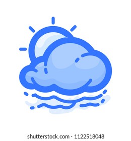 Sun, fog and cloud vector icon. Blue pictogram from set Weather forecast isolated on white background