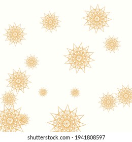 Sun Folk Luxury Chaotic Summer Mandala Design Pic. New Year Stars Rich Sharp Gold Ornament. Yellow Happy Golden White Snowflakes Sky Wallpaper. Print Autumn Mystery Colorful Christmas Wallpaper.