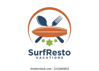 Diseño del logo de Sun, Fork y Surf Board for Beach Restaurant