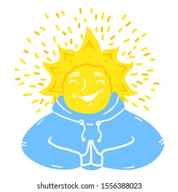 The sun in the form of a guy. Happy and laughing sun isolated on a white background. Vector illustration in cartoon style for web design and print on t-shirts