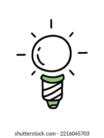 The sun in the form of a light bulb. Co2 concept of climate change. Recycling. Vector doodle