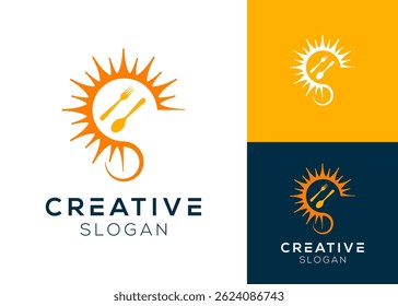 Sun forming letter S with spoon and fork logo design for food and restaurant