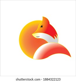 Sun Fox. Fox logo with its tail on the background of the sun.