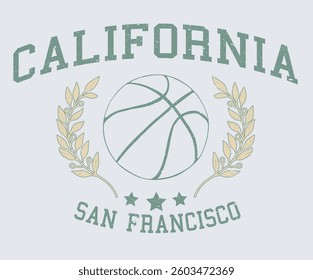 Sun Francisco sport design. Sport club vector t-shirt design. Basketball club vector t-shirt design. California athletic club graphic print design for t shirt.